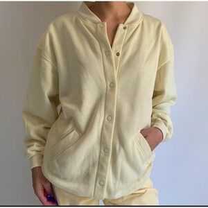 Blair Womens Fleece Snap Front Bomber Jacket Beige LGE